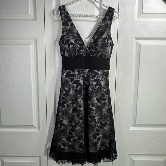 Y2K Studio Y Brown & cream Lace overlay Dress w/tule ruffle bottom Party Formal - Picture 1 of 15